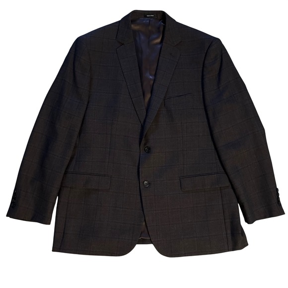 Pronto Uomo Other - Pronto Uomo Platinum Blazer Charcoal Grey Brown Windowpane 100% Wool 48 Long